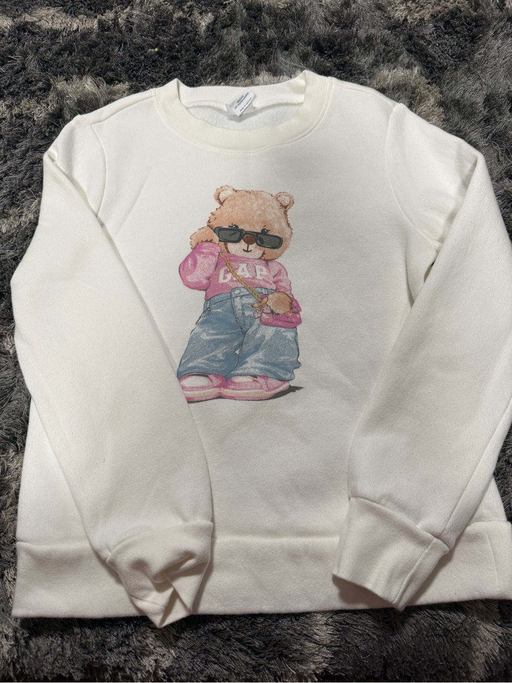 GAP Kids Cream Sweatshirt with Pink & Blue Bear Graphic